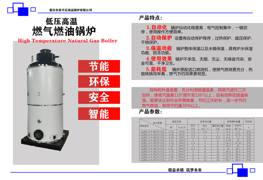 低压高温燃气燃油锅炉特点